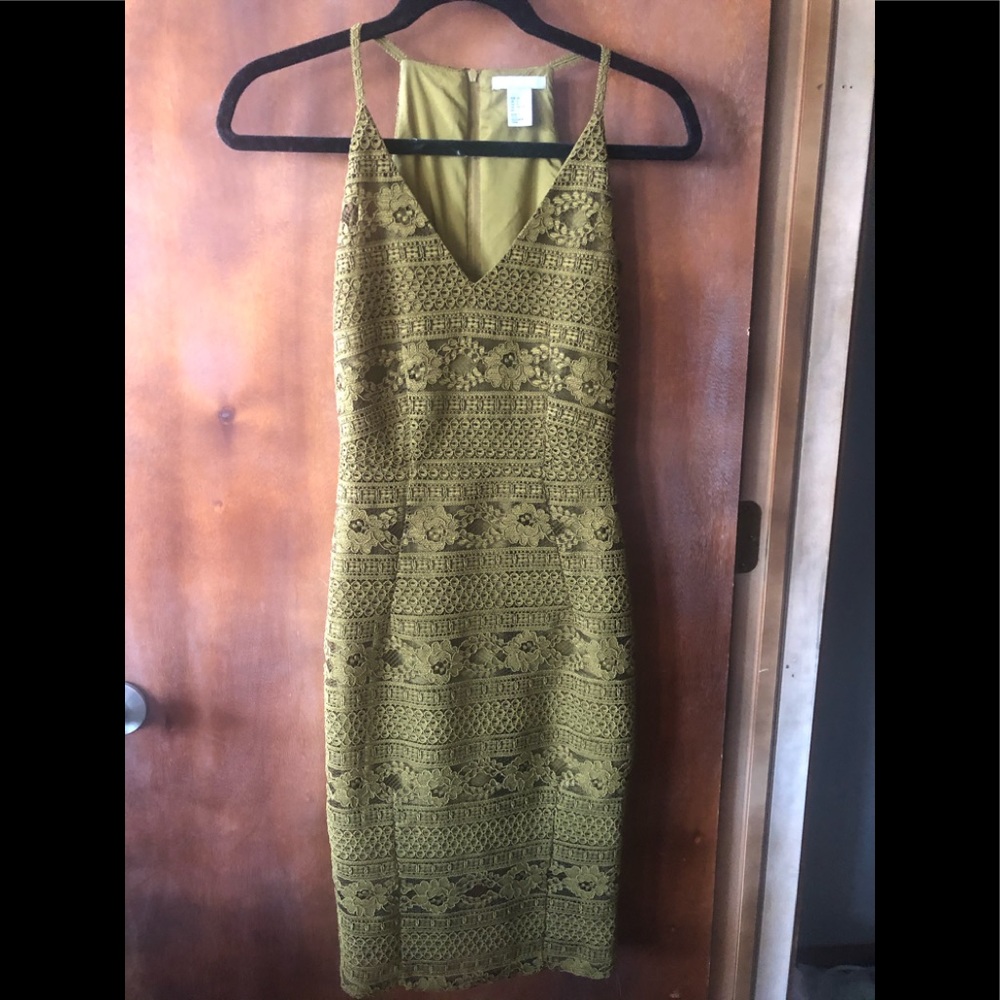 Mustard Green Lace midi dress